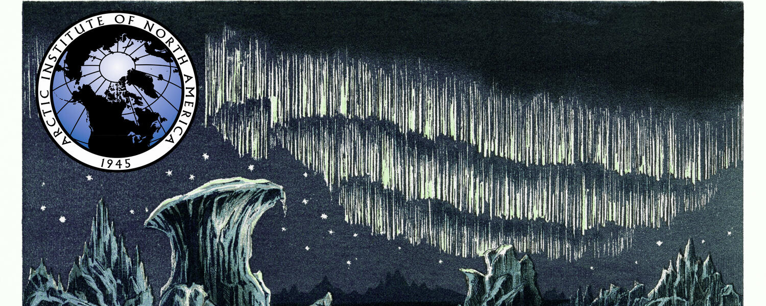 Vintage drawing of aurora borealis with AINA logo