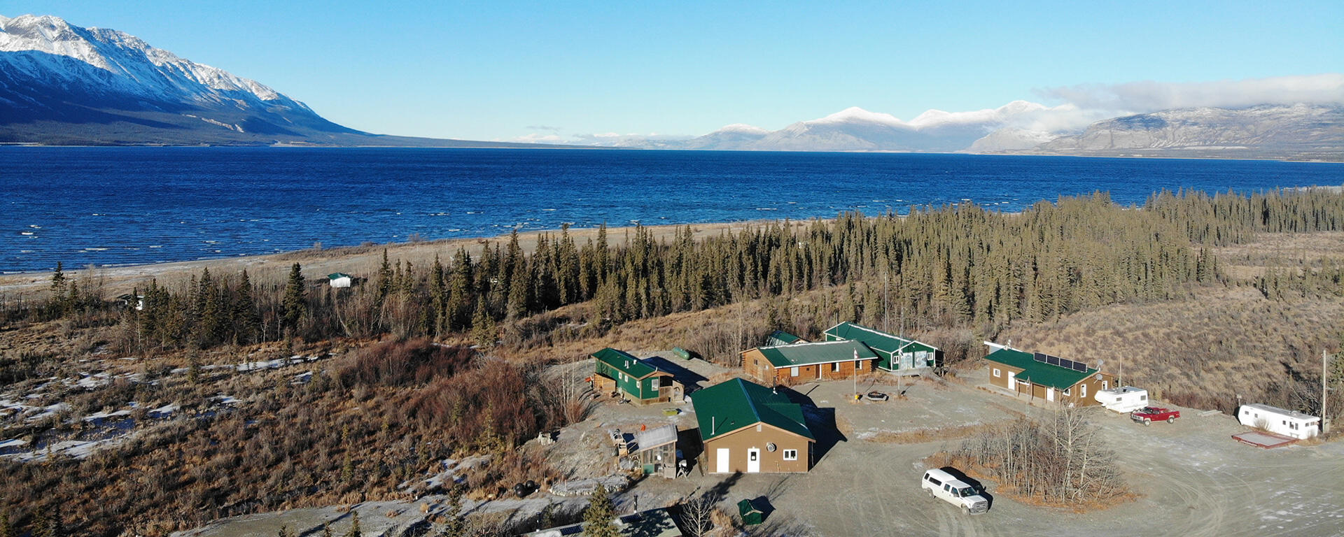 Aerial view of the Station with Kluane Lake in the background