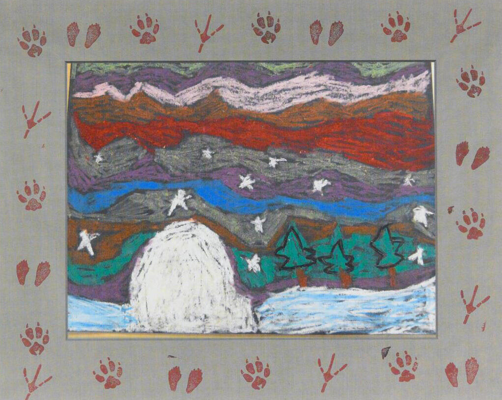Child's art work displaying arctic scenery